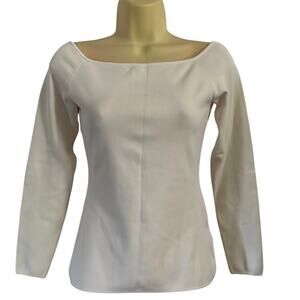 H&M White Knit Top Woman Size Medium Pullover Square Neck Long Sleeves Bodycon